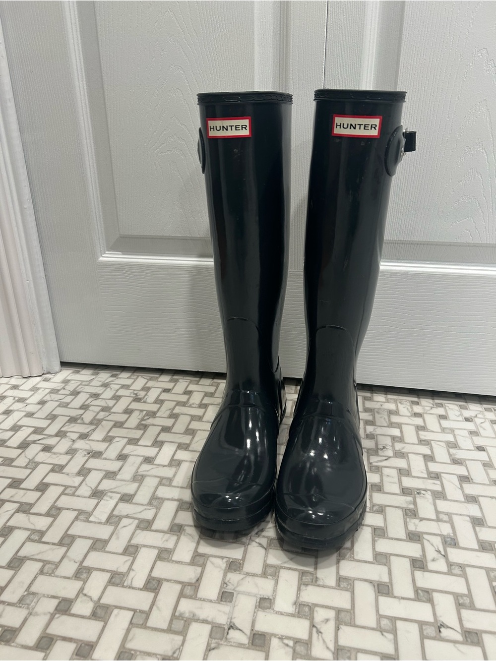 Hunter Gloss Tall Rain Boots - Navy Blue
